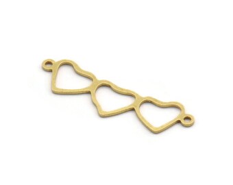Brass Heart Charm, 24 Raw Brass Heart Shaped Charms With 2 Loops, Findings, Pendants, Necklace Connectors (34x9x0.80mm) A6336