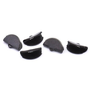 Black Ribbon Crimp, 24 Oxidized Black Brass Textured Ribbon Crimp Ends With 1 Loop, Findings (15x10mm) D0557 S880
