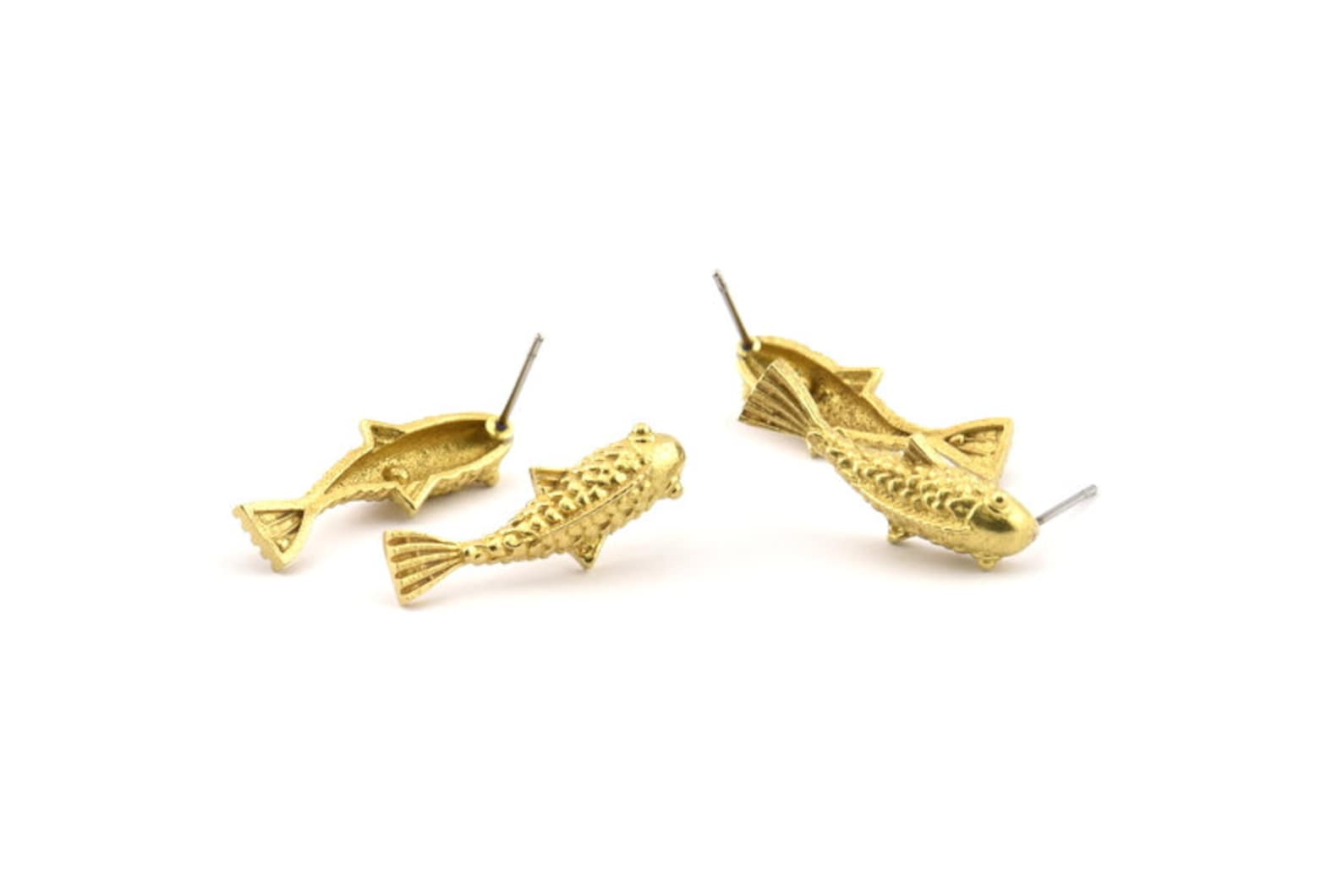 Brass Koi Fish Earring 6 Raw Brass Koi Fish Stud Earrings Etsy