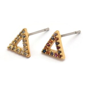 Gold Triangle Earring, 4 Gold Plated Brass Triangle Shaped Stud Earrings, CZ Pave Earrings, Zircon Triangle Stud Earrings (7x8mm) SY0255