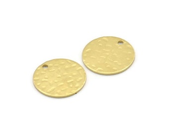 Brass Round Charm, 12 Hammered Raw Brass Round Charms With 1 Hole, Findings (16x0.80mm) M01518