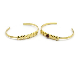 Brazalete de luna de latón, brazalete de fases lunares de latón en bruto con engaste de piedra y 1 almohadilla - Tamaño de almohadilla 6 mm N1342