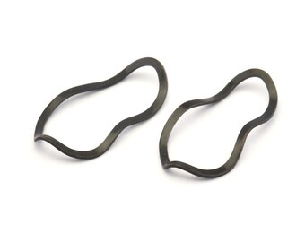 Black Oval Connector, 12 Oxidized Black Brass Wavy Oval Connectors Without Hole, Findings (35x19x0.80mm) D0780 S999