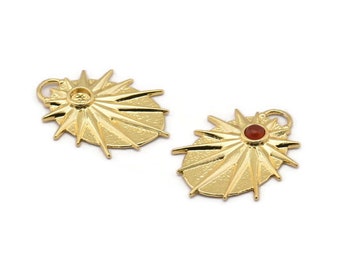 Gold Badge Charm, Gold Plated Brass Rosette Pendants With 1 Loop - Pad Size 4mm (33x24mm) N1490