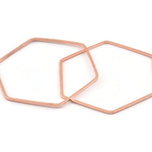 Rose Gold Hexagon Charm, 12 Rose Gold Tone Brass Hexagon Ring Charms, Connectors (40x1mm) D1578
