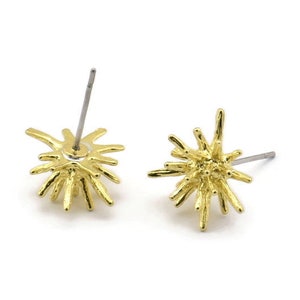 Brass Sea Urchin Earring, 6 Raw Brass Sea Urchin Stud Earrings (13mm) N1184