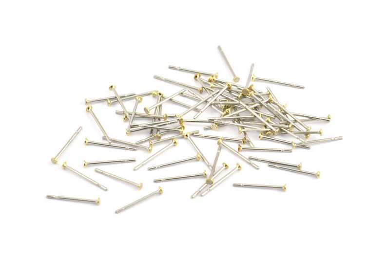 Earring Post Stud Ear Studs 250-202L Stainless Steel Earring Posts With Raw Brass 1.6mm Flat Pad BS 2227