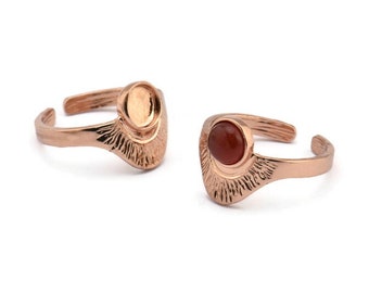Rose Gold Ring Settings, 2 Rose Gold Plated Brass Adjustable Sunrise Rings - Pad Size 6mm N0737 Q0814