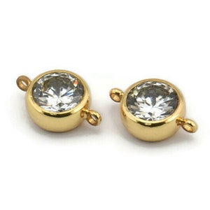 Zircon Bead Connector, 2 CZ Gold Plated Zircon Beads with 2 Loops (14x9.5mm) BS 1736 Q0259