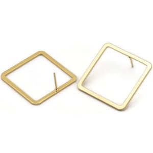 Gold Square Earring, 2 Gold Plated Brass Square Stud Earrings (30x2x1mm) BS 2307 A1781 H0545
