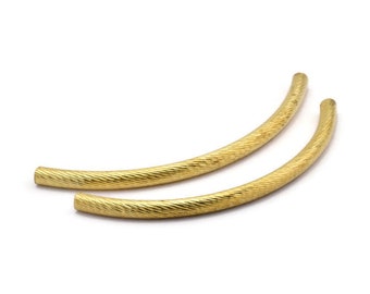 Raw Brass Tube, 4 Textured Raw Brass Curved Tube Pendant (7x120mm) Bs 1632