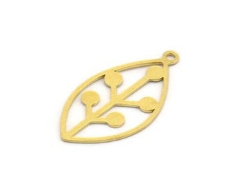 Brass Leaf Charm, 24 Raw Brass Leaf Charms With 1 Loop, Findings (27x14x0.60mm) A4728