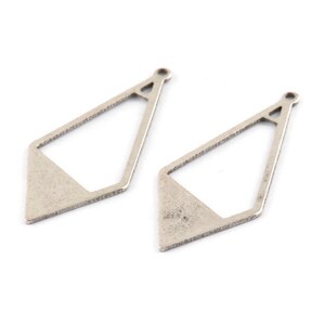 Silver Diamond Charm, 12 Antique Silver Plated Brass Rhombus Charms With 1 Loop (36x16x0.80mm) D0709