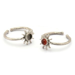 Silver Ring Settings, 4 Antique Silver Plated Brass Sun Ring With 1 Stone Setting - Pad Size 4mm N1591 Q0717
