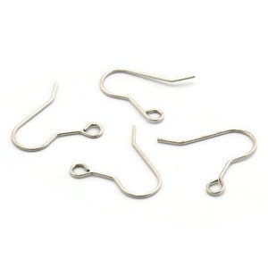 Silver Ear Wires, Earring Hooks, 50 Antique Silver Plated Brass Earring Setting for Pearl, Brass Findings, Crafts (19x16x0.7mm) BS 2135