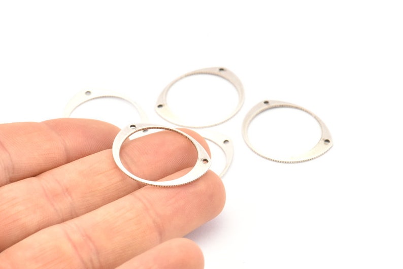 Silver Circle Connector 26x22x0.80mm Findings 24 Antique Silver Plated Brass Circle Connectors With 2 Holes D743 H774