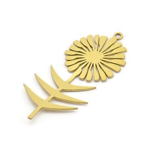 Brass Flower Charm, 8 Raw Brass Sunflower Shaped Charms With 1 Loop, Earring Charms (41x19x0.60mm) A3281