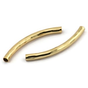 Gold Noodle Tube, 4 Gold Plated Hammered Brass Curved Tubes (4x45mm) BS 2212
