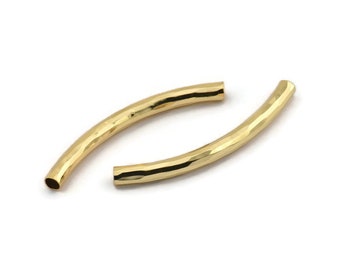 Gold Noodle Tube, 4 Gold Plated Hammered Brass Curved Tubes (4x45mm) BS 2212