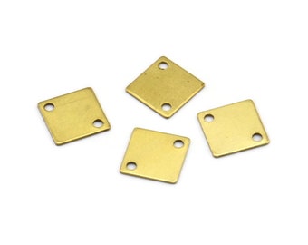 Brass Square Charm, 50 Raw Brass Square With 2 Hole Charms, Findings (9mm) Brs 156 A0543