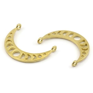 Moon Phases Pendant, Raw Brass Crescent Pendants With 2 Loops, Earring Findings (25x6x1mm) N0992
