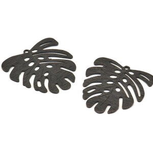 Black Monstera Charm, 12 Oxidized Black Brass Monstera Leaf Charms With 1 Loop, Pendants, Earrings, Findings (21x22x0.5mm) D0706 S958