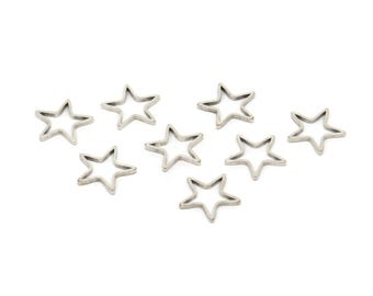 May include: Eight silver star-shaped charms with a hollow center.