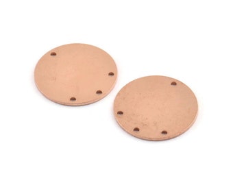 Copper Round Charm, 8 Raw Copper Round Charms With 4 Holes, Stamping Blanks (21x0.90mm) M965