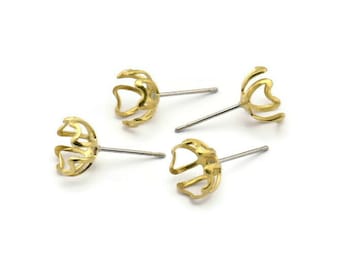 Earring Post Stud, 50 -  316L Stainless Steel Earring Posts With Raw Brass 9mm Flat Pad For 8mm Bead, Ear Studs BS 2127