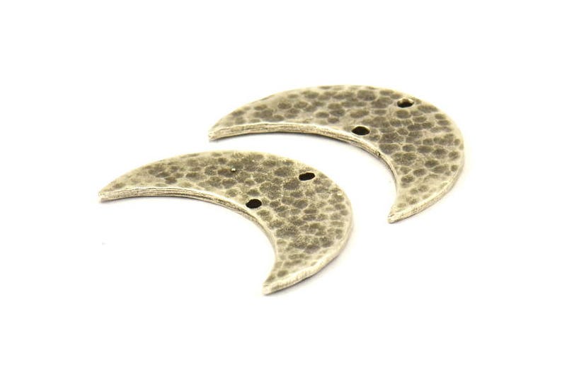 1 Antique Silver Plated Brass Hammered Moons with 2 Holes N388 H038 Antique Silver Hammered Crescent Charm 30x11x1.2mm