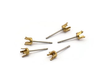 Postes de acero inoxidable, 50 postes de acero inoxidable para pendientes con almohadilla de latón crudo de 4 mm Bs 1267