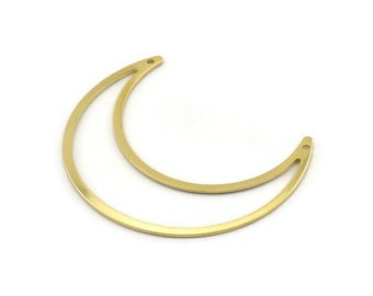 Brass Moon Charm, 6 Raw Brass Crescent Moon Charms With 2 Holes (50x15x0.90mm) M846