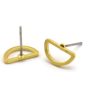 Brass Half Moon - 12 Raw Brass Open Semi Circle Stud Earrings (6x11x1mm) D0009 A5336