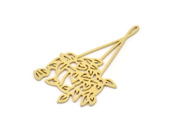 Brass Flower Charm, 6 Raw Brass Potted Plant Shaped Charms With 1 Loop, Findings (39x22x0.60mm) SMP0956