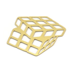 Brass Cube Charm, Raw Brass Rubic Cube Shaped Charm, Necklace Charms, Findings (38x39x0.60mm) SMP0220
