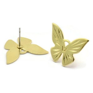 Brass Butterfly Earring, 4 Raw Brass Butterfly Shaped Stud Earrings (23x17x0.80mm) A0246 A6185