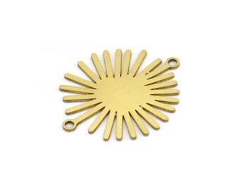 Brass Sun Connector, 8 Raw Brass Sun Connectors With 2 Loops, Charm Pendants (26x22x0.60mm) A3139