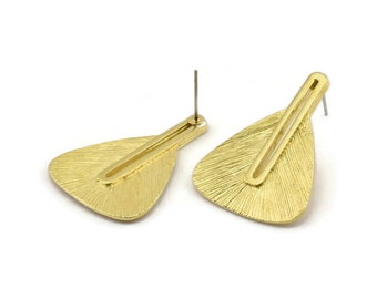 Brass Earring Post, 2 Posts Raw Brass Textured Earrings (33x24x1mm) N1161