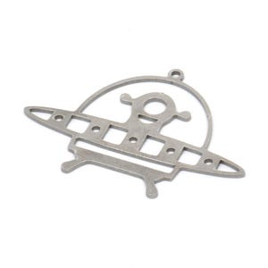 Steel Alien Charm, Stainless Steel Spaceship Charms With 1 Loop, Ufo Charms, Findings (26x35x0.80mm) SMP2027
