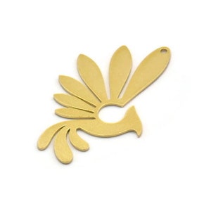 May include: A gold-coloured metal charm in the shape of a stylised bird with a fan of feathers on its back.