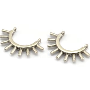 Silver Eyelash Charm, 2 Antique Silver Plated Brass Eyelash Pendants With 2 Loops, Pendants, Earrings (30x19mm) N1153 H1173