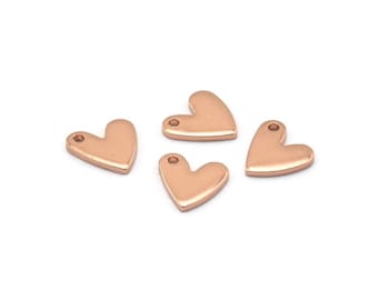 Rose Gold Heart Charm, 12 Rose Gold Plated Brass Heart Charms With 1 Hole (8x1mm) M02172 Q0065