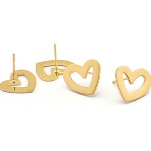 Gold Heart Earring, 4 Gold Plated Brass Heart Stud Earrings (16x14x1mm) M863 A2239 Q1088