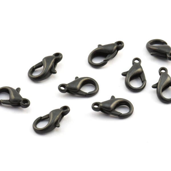 Black Parrot Clasp, 25 Oxidized Alloy Black Lobster Claw Clasps (12x6mm) S288