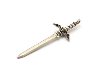 Zelda Sword Charm, 4 Antikes versilbertes Messing Sword Charms mit 1 Schleife, Ohrringe, Charms Anhänger, Zubehör (49x15mm) N0800 H0966