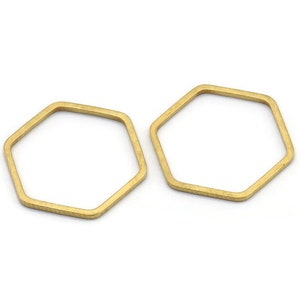 Hexagon Ring Charm, 50 Raw Brass Hexagon Connectors (16x0.80mm) Bs-1165