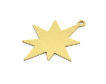 Brass Pole Star Charm, 12 Raw Brass, Brass Charms, Brass Pole Star Charms With 1 Loop (28x21.5x0.60mm) A5723