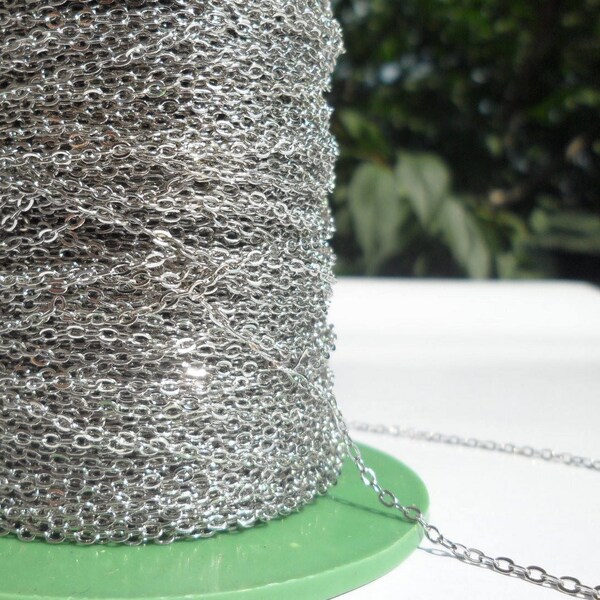 Silver Brass Chain, 50 Meters - (1.5x2mm) Silver Tone Brass Soldered Chain - Y005 ( Z015 )