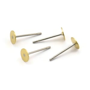 Stainless Steel Post, Pad, 100 Stainless Steel Earring Posts With Raw Brass 5mm Flat Pad, Ear Studs A0460