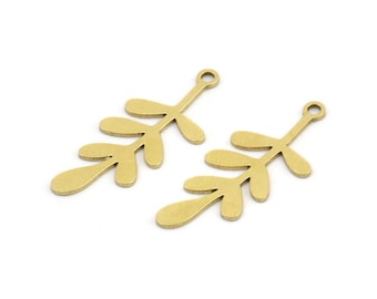 Brass Leaf Charm, 24 Raw Brass Leaf Charms With 1 Loop, Charm Pendants (26x10x0.60mm) A3259